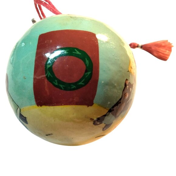 Christmas Ornament Creepy Bear Family Scene Vintage Hand Painted Folk Art - Picture 4 of 10